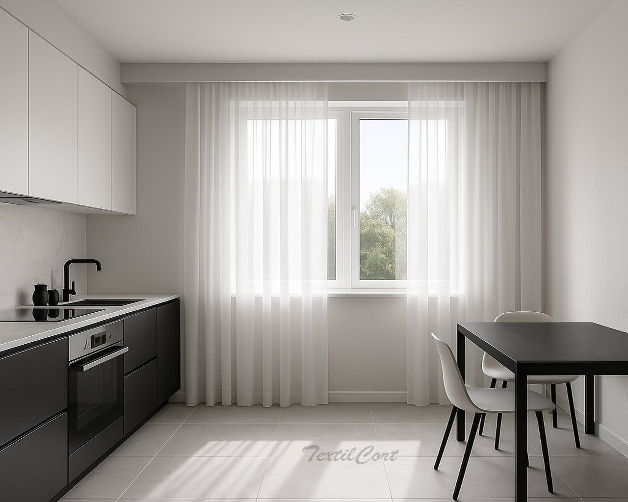 Visillo blanco neutro cocina