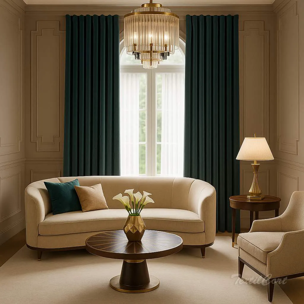 cortina onda perfecta ambiente art deco azul textilcort