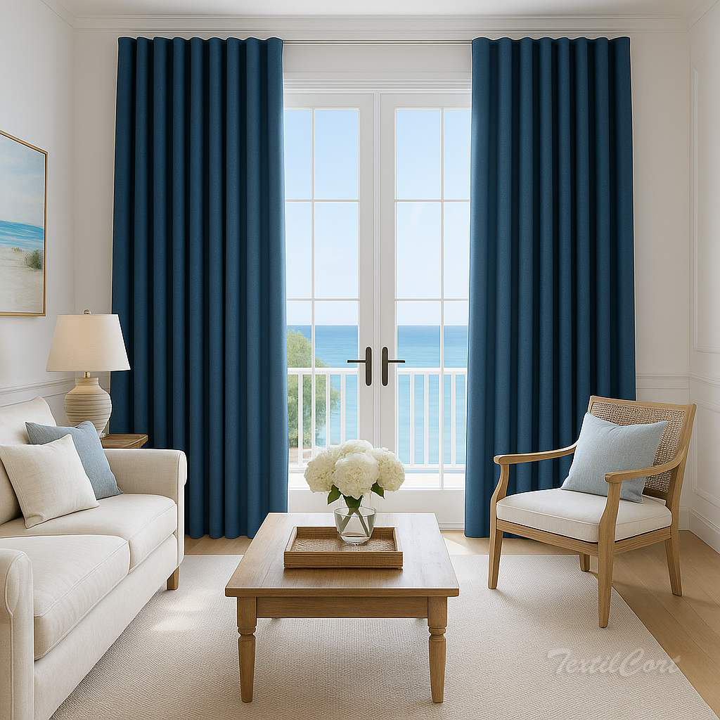 cortina onda perfecta ambiente coastal azul textilcort