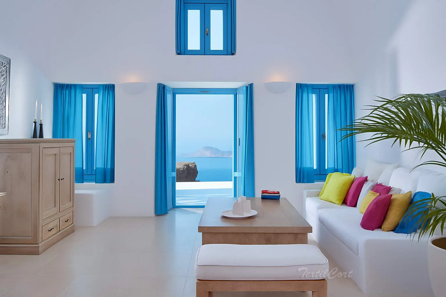 cortina onda perfecta ambiente mediterraneo azul textilcort