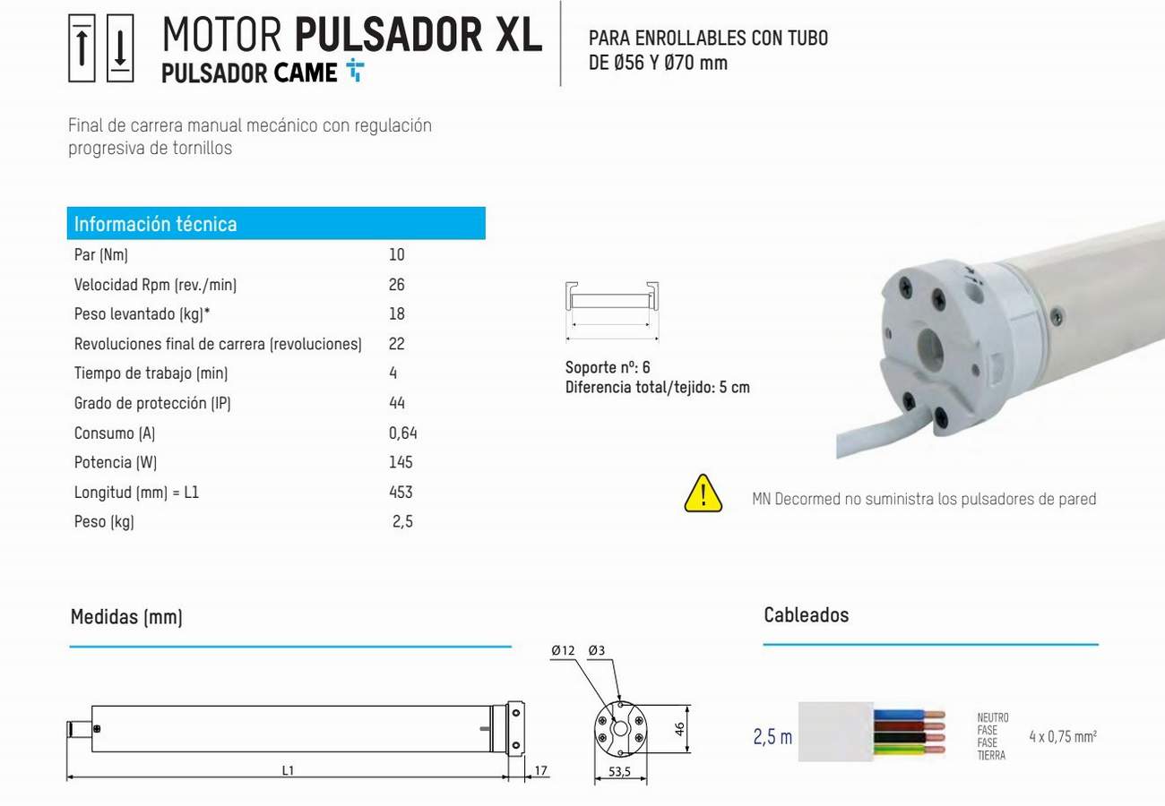 Motor Came Pulsador Xl Textilcort
