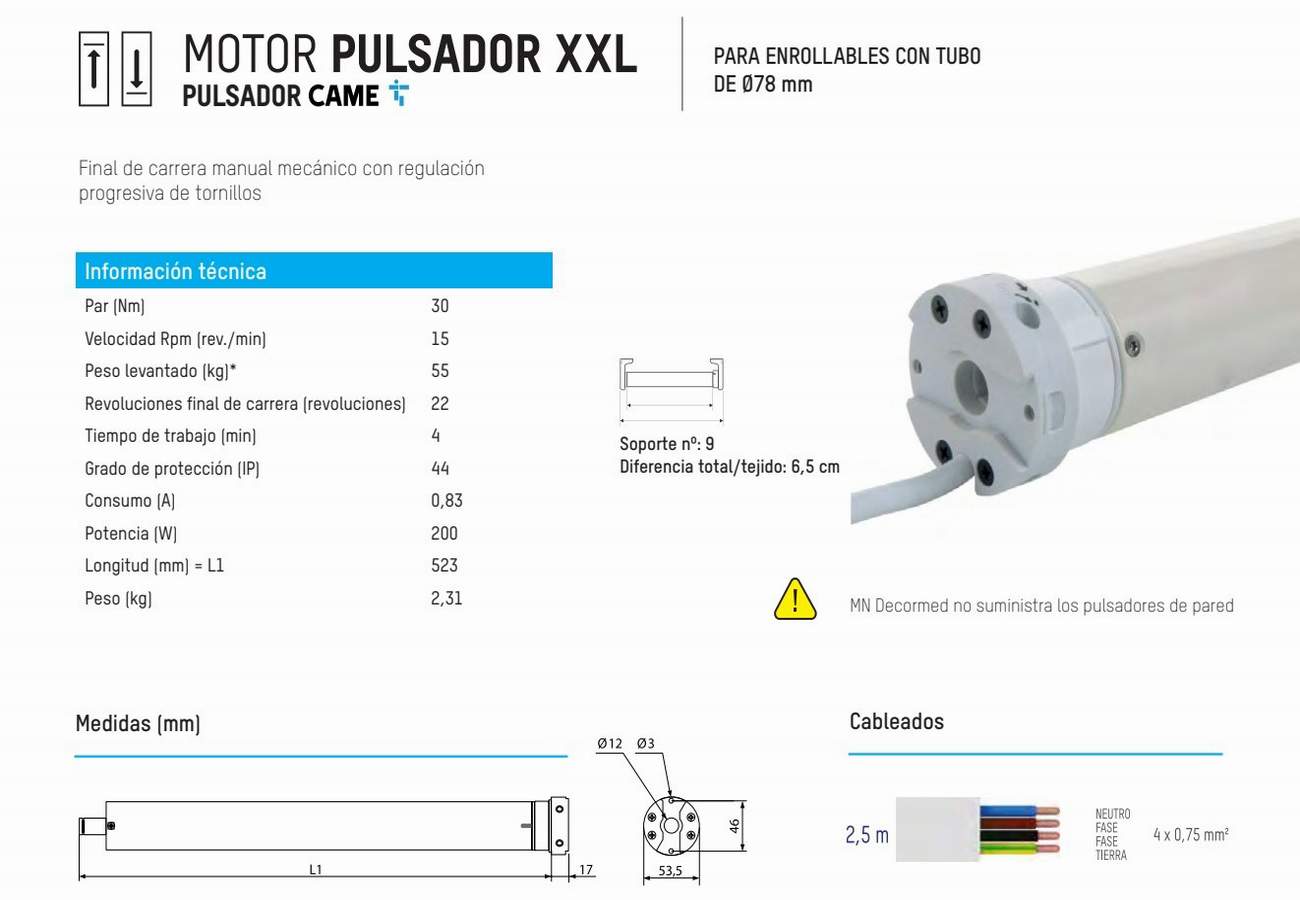 Motor Came Pulsador Xxl Textilcort