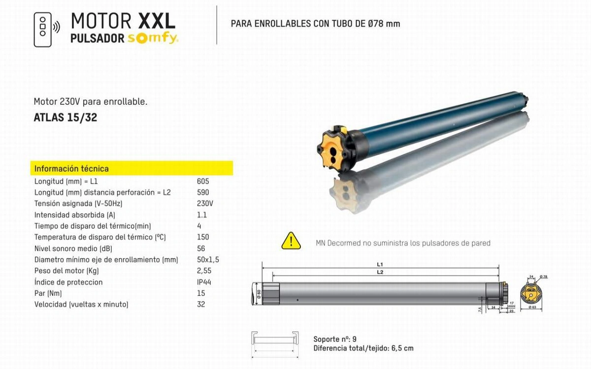 Motor Estor Enrollable Somfy Pulsador Xxl Textilcort