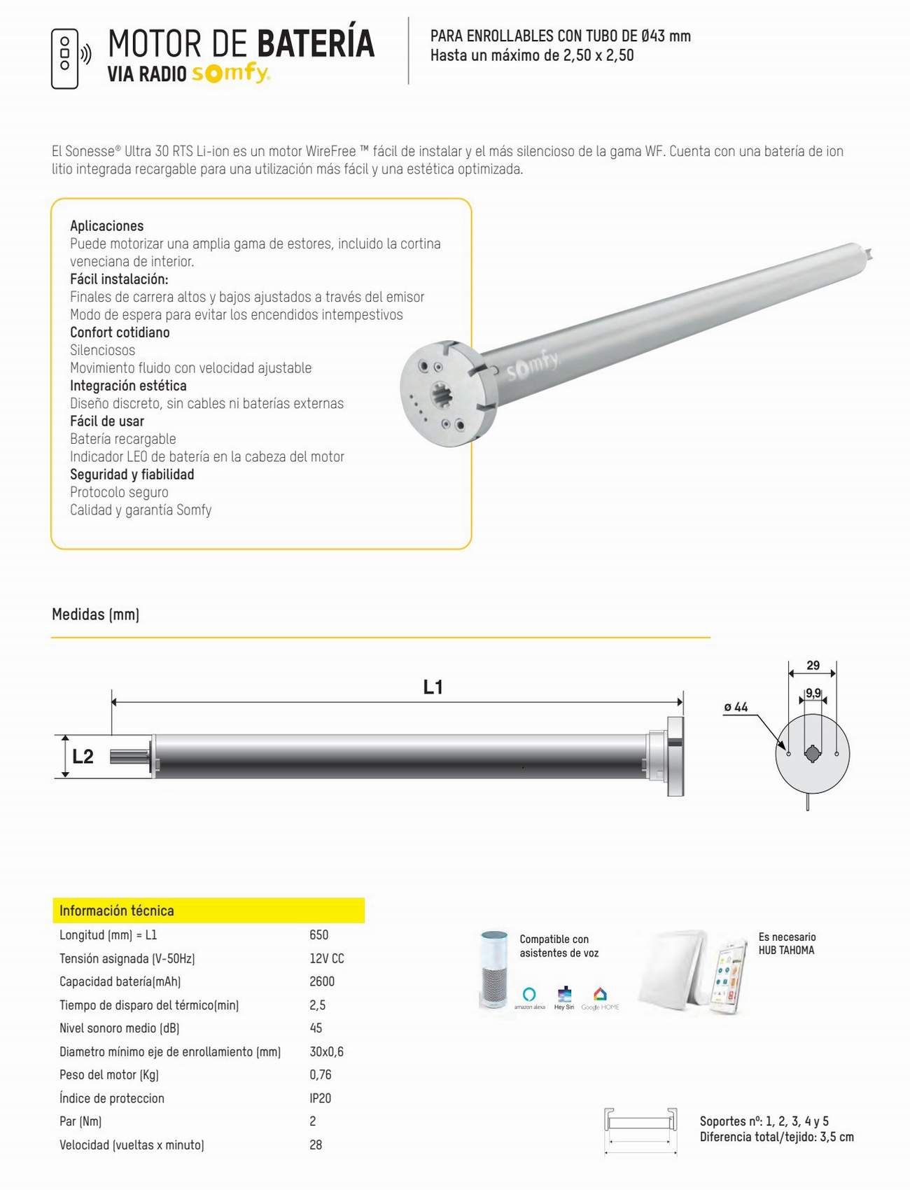 Motor Estor Enrollable Somfy Bateria Via Radio Textilcort