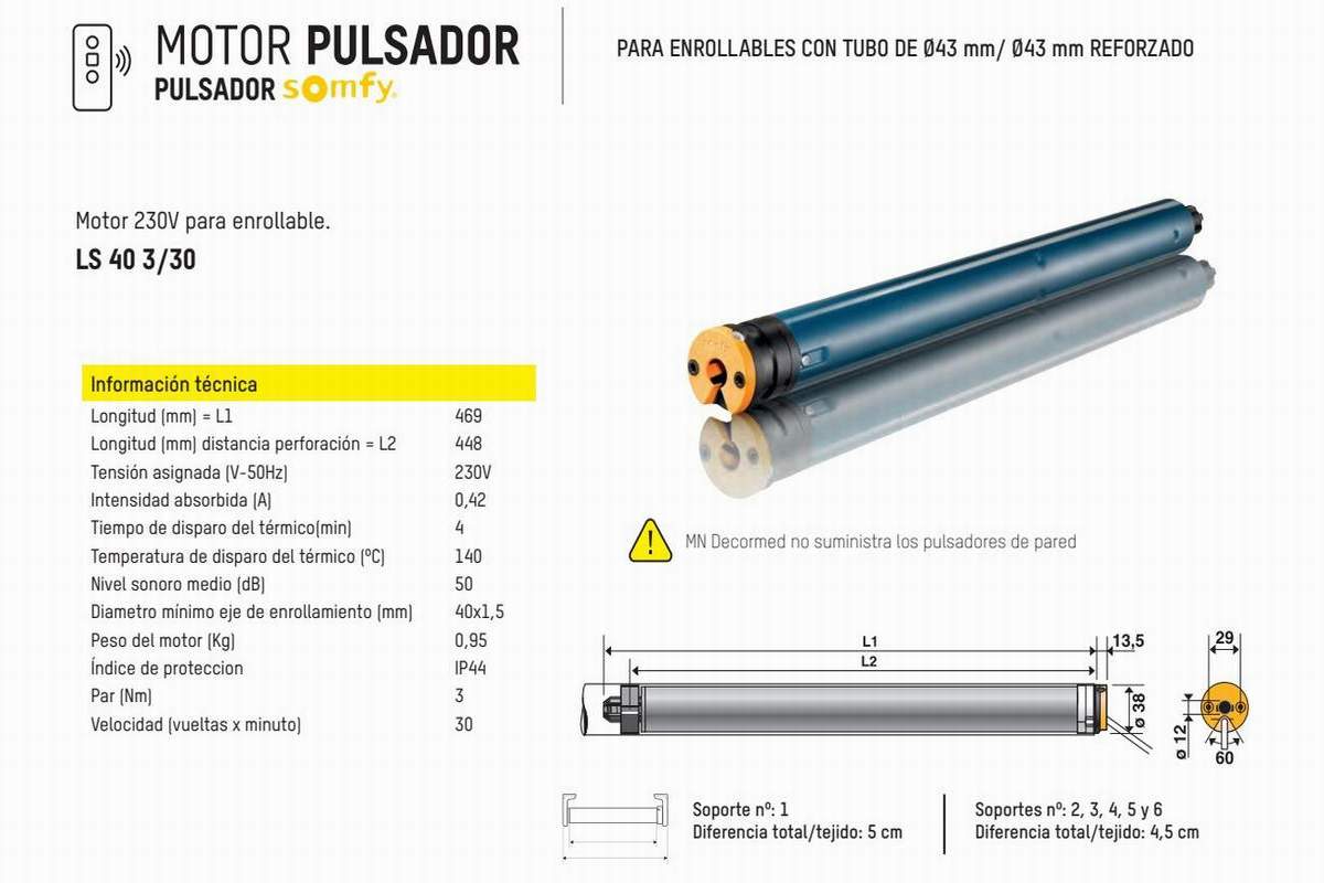 Motor Estor Enrollable Somfy Pulsador Textilcort