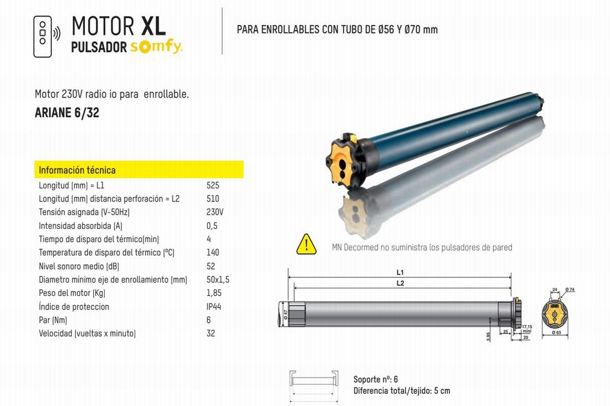 Motor Estor Enrollable Somfy Pulsador Xl Textilcort