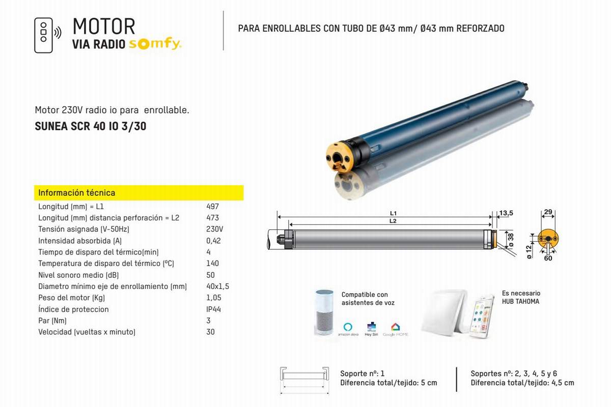 Motor Estor Enrollable Somfy Via Radio Textilcort
