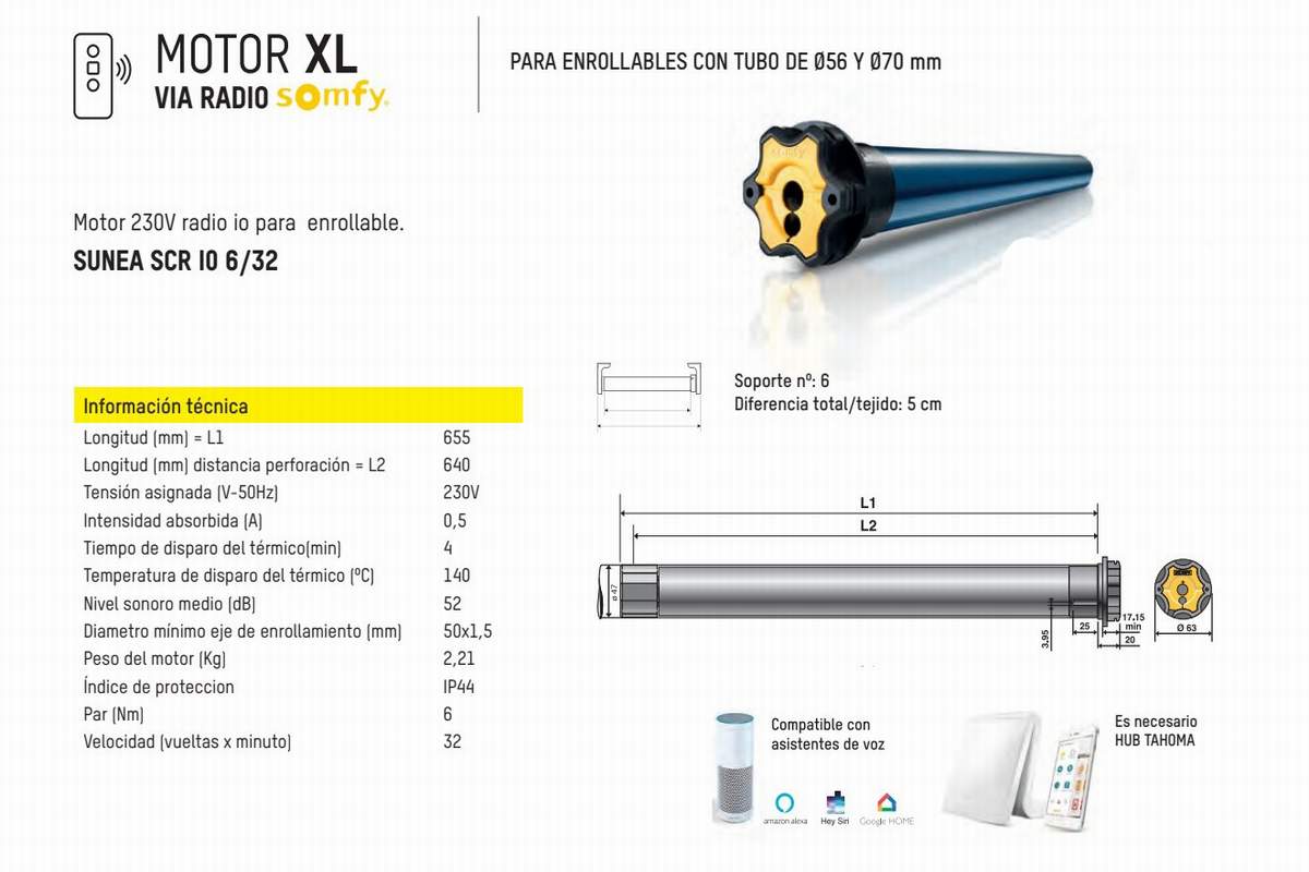 Motor Estor Enrollable Somfy Via Radio Xl Textilcort