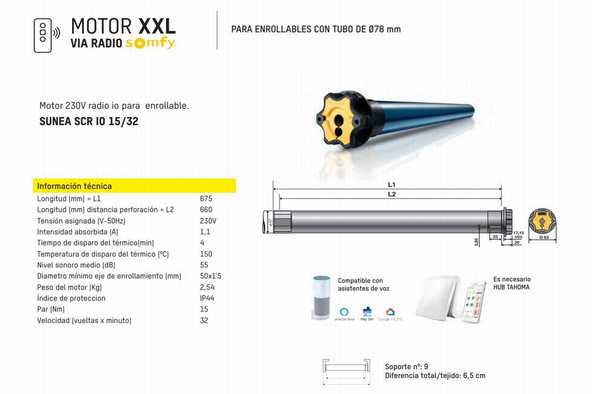 Motor Estor Enrollable Somfy Via Radio Xxl Textilcort