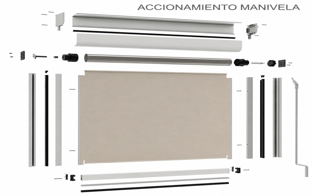 Despiece técnico del sistema de accionamiento del estor Wind Screen exterior