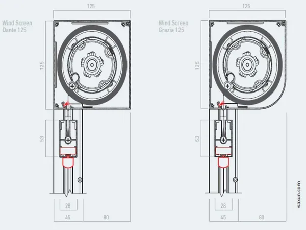 Esquema técnico de cajetines del sistema Wind Screen