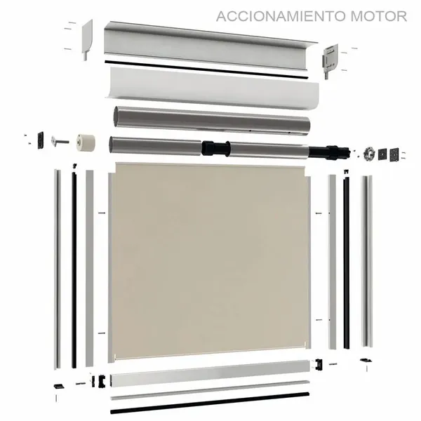 Detalles de despiece y componentes del estor Wind Screen con cremallera