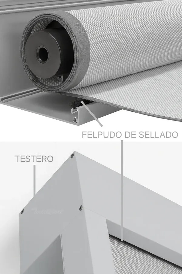 Detalle de la soldadura del textil en el estor Wind Screen