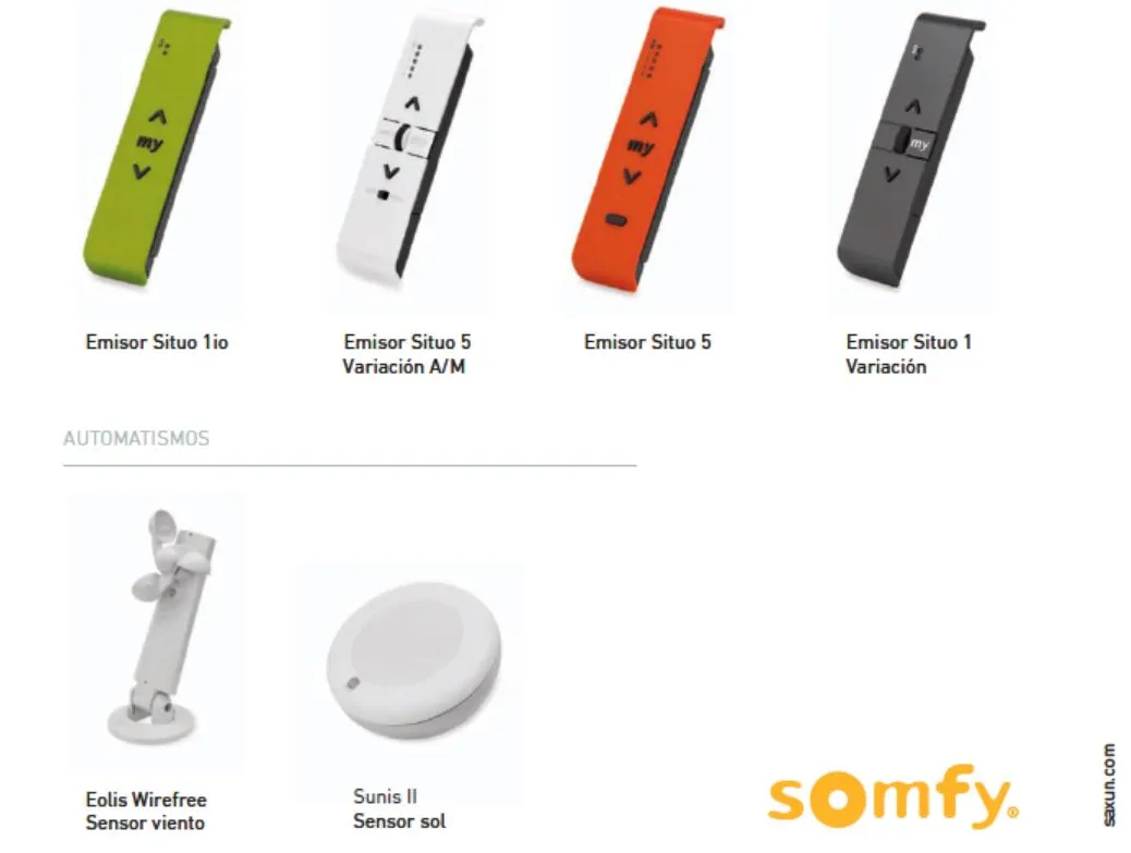 Mandos y sensores de viento, lluvia y sol para automatización Somfy