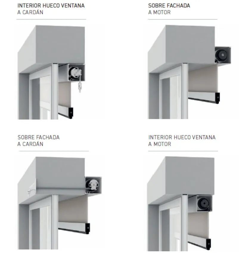 Detalles de despiece y componentes del estor Wind Screen con cremallera