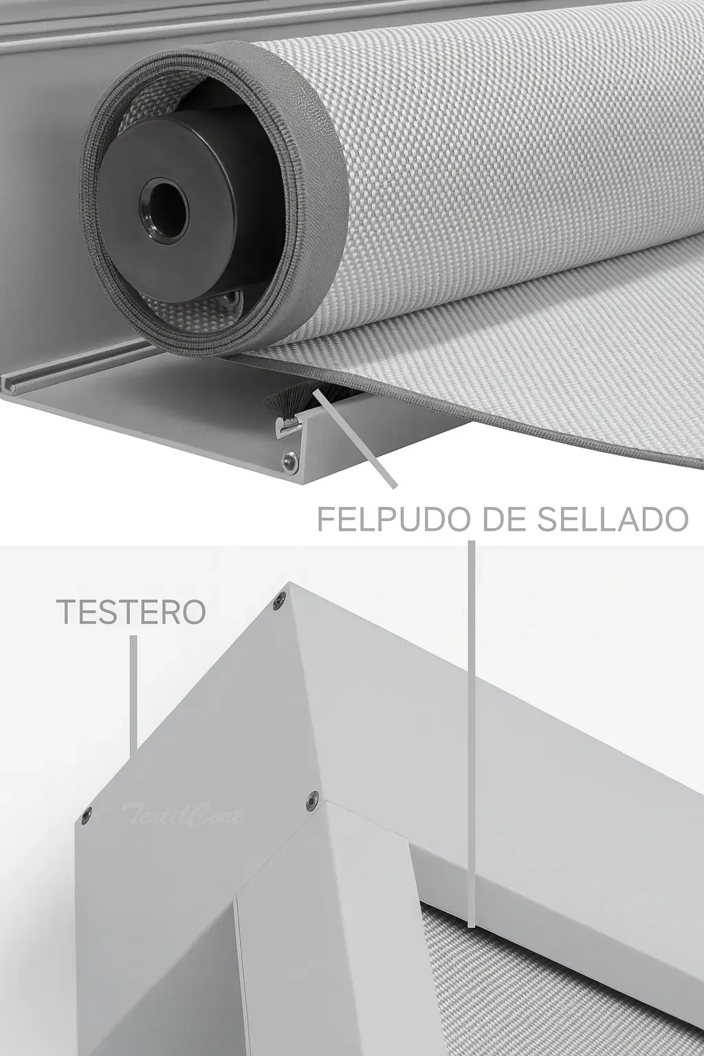 Detalle de la soldadura del textil en el estor Wind Screen