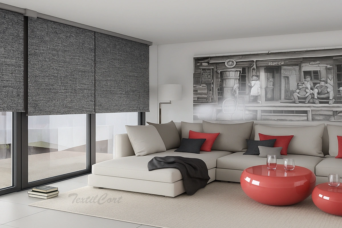 Ambiente con estor enrollable Hepalo modelo Jaspe