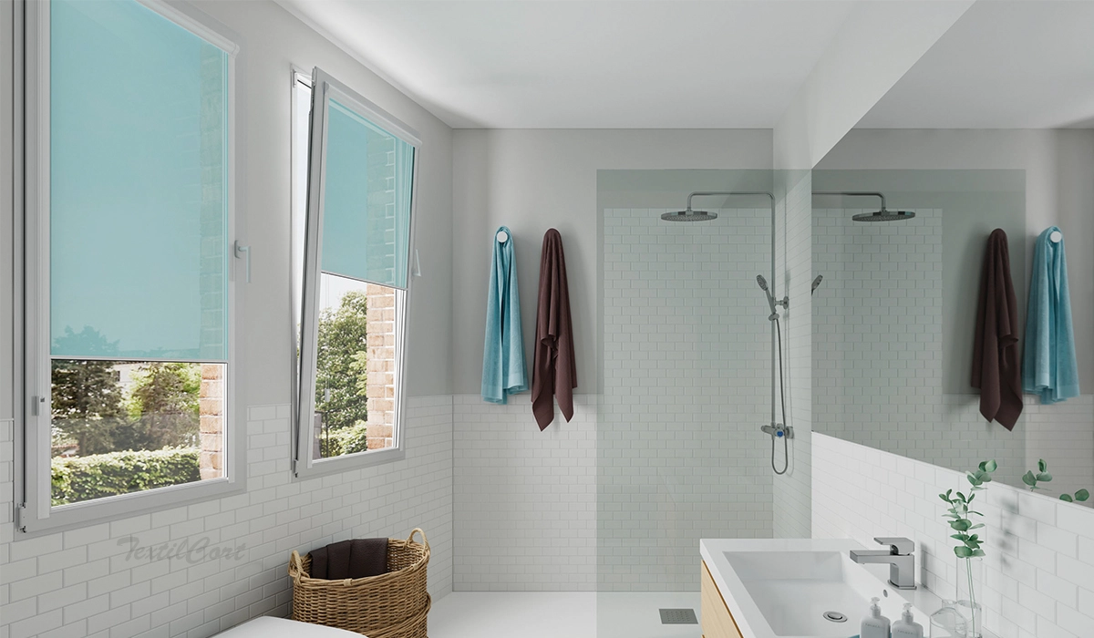 Estor enrollable empotrado glass azules saxun textilcort