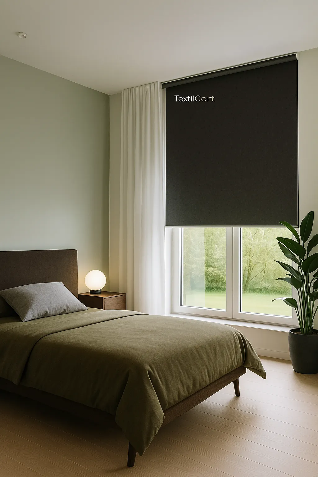 Estor enrollable opaco negro dormitorio TextilCort