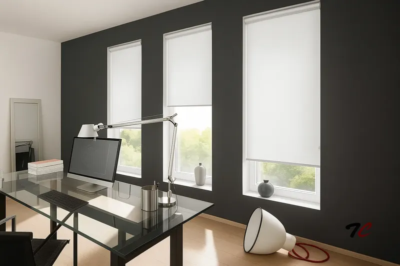 Estores enrollables opacos neutros despacho TextilCort