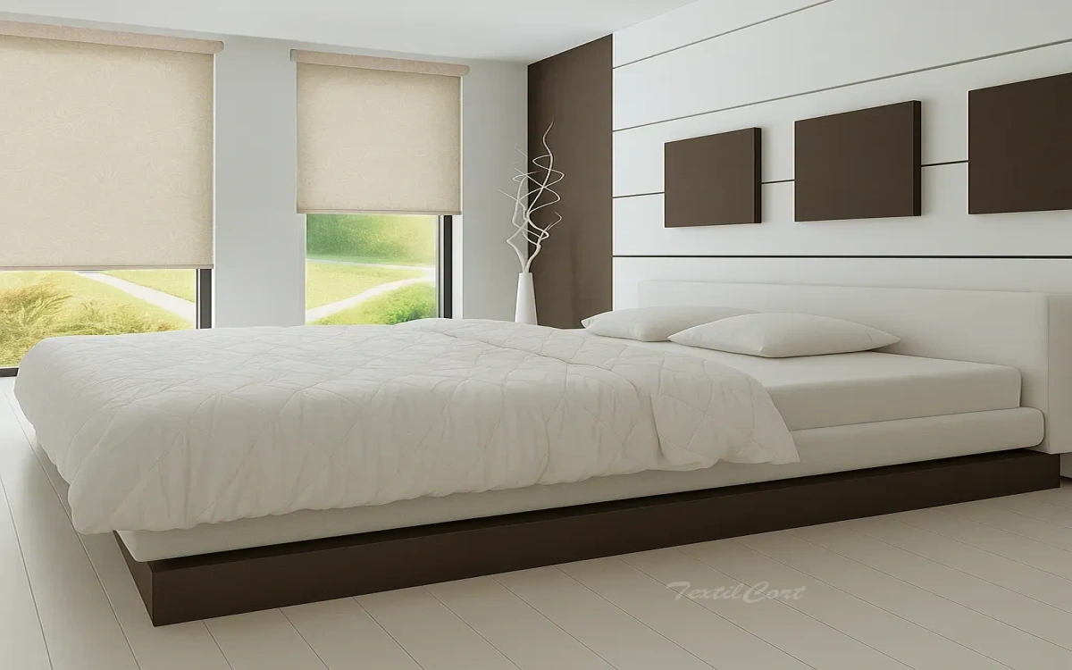 Estores enrollables resinados beige dormitorio textilcort