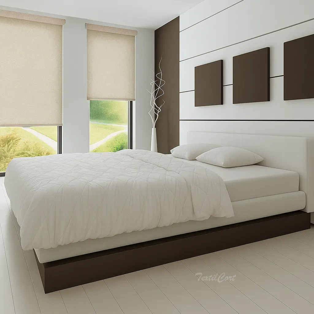 Estores enrollables resinados beige dormitorio textilcort