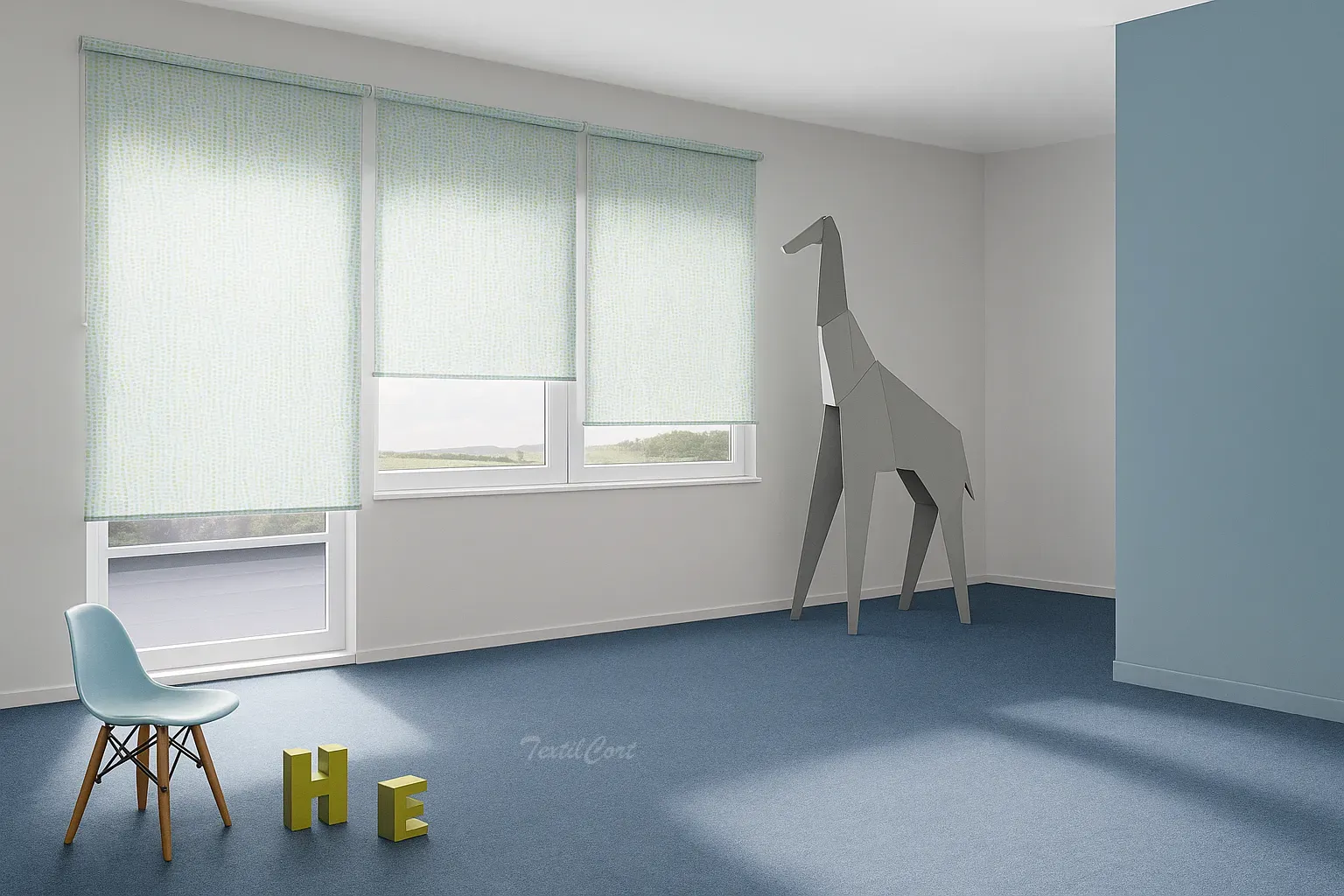 Estores enrollables resinados estampado azul textilcort