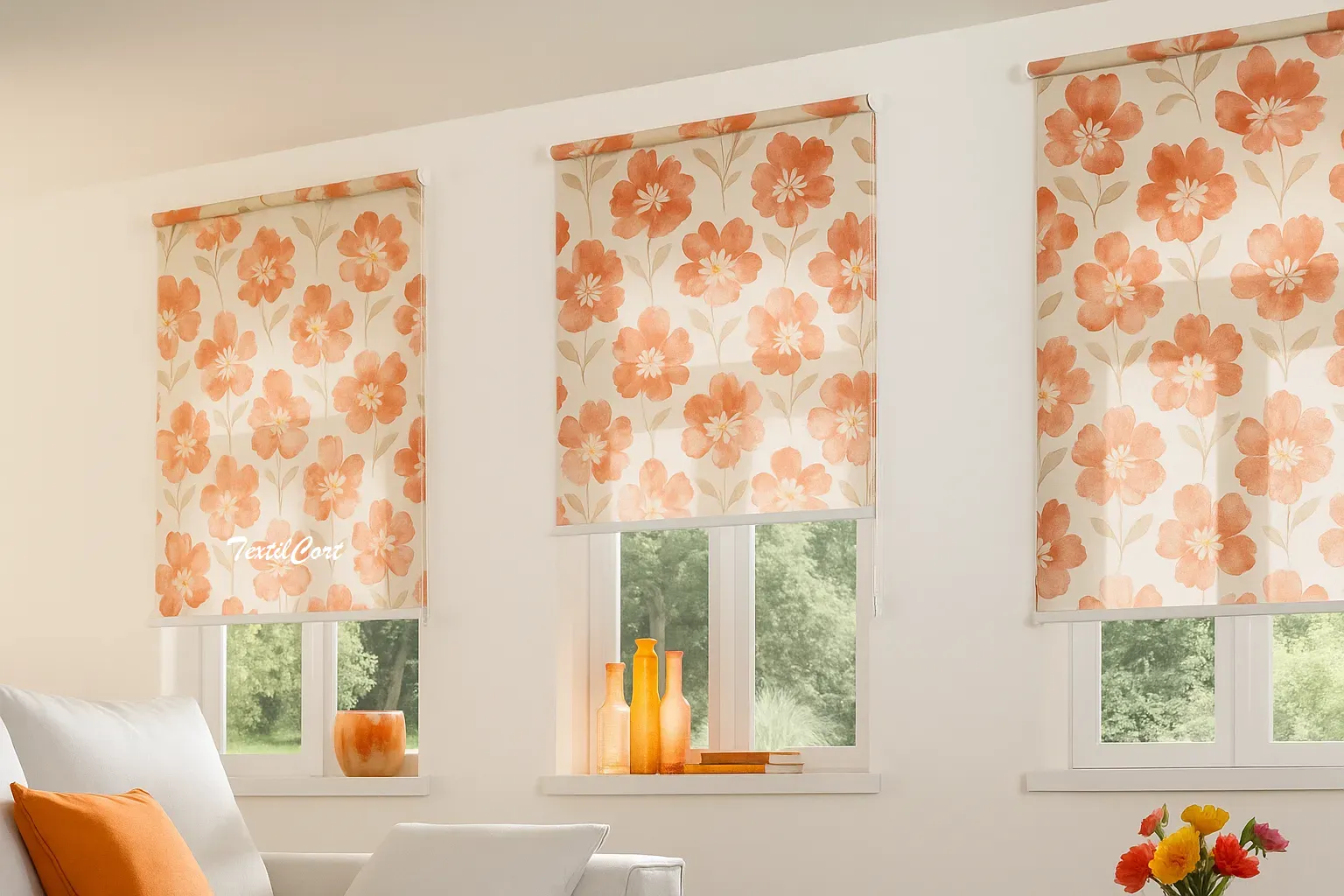 Estores enrollables resinados estampado floral textilcort