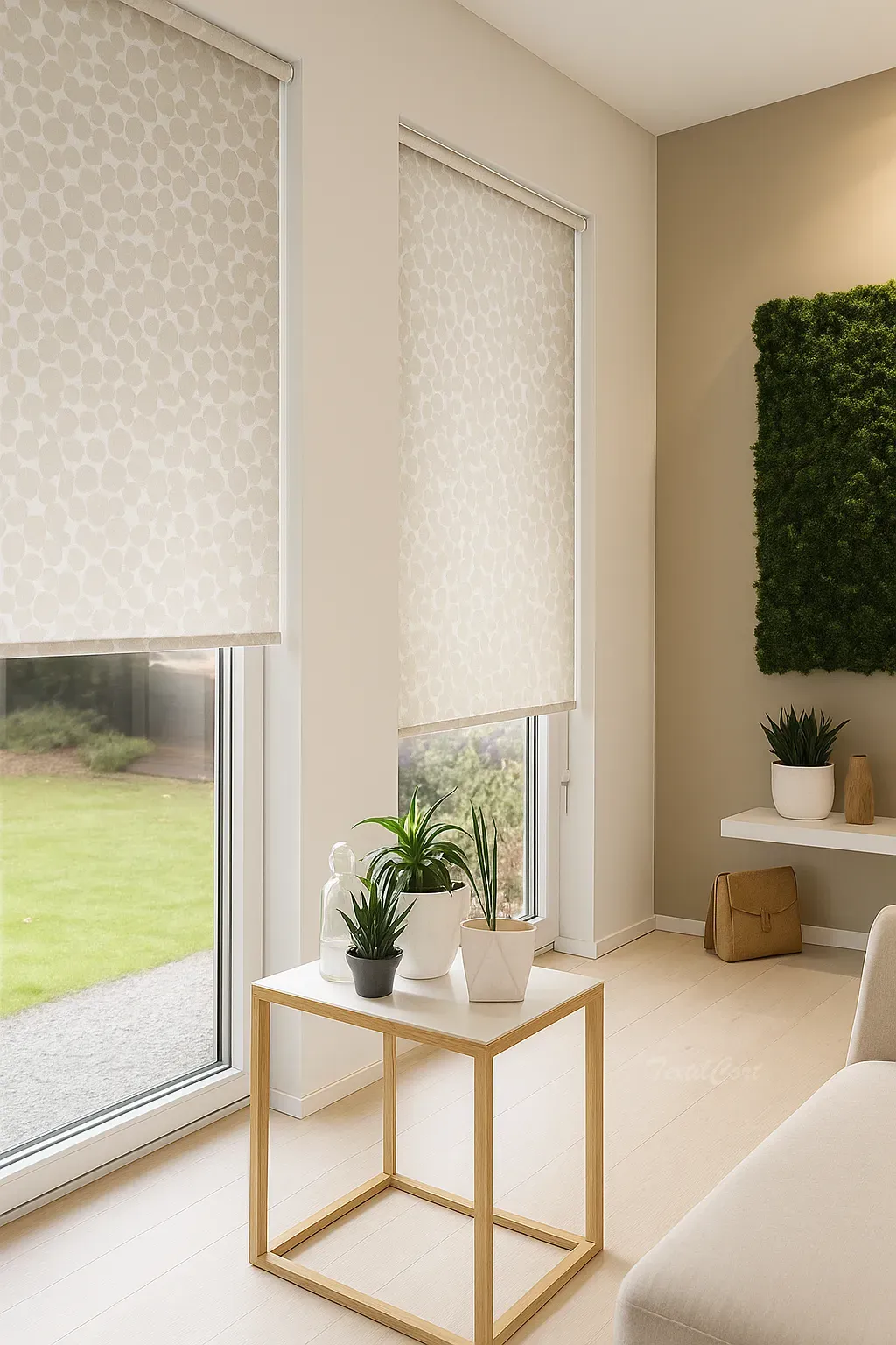 Estores enrollables resinados estampados blanco topo textilcort