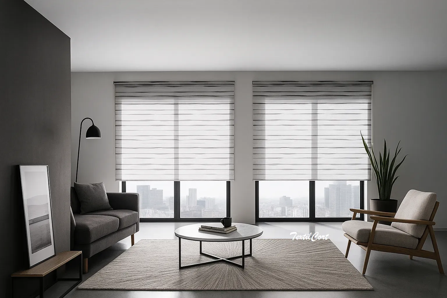 Estores enrollables resinados listados salon textilcort