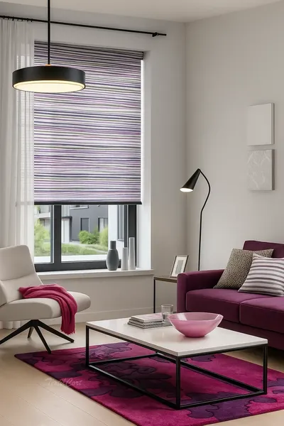 Estor enrollable resinado jaspeado morado blanco TextilCort