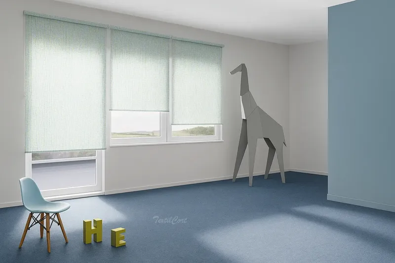 Estores enrollables resinados estampado azul TextilCort