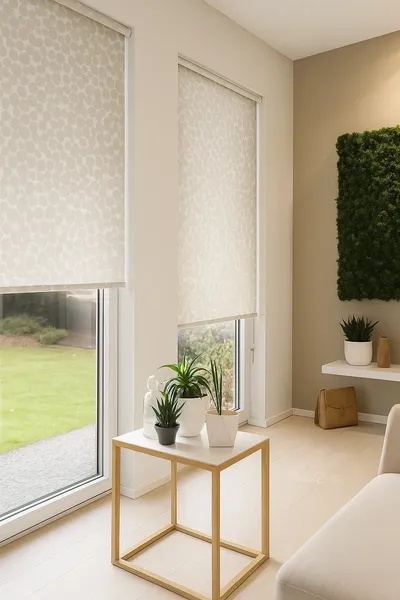 Estores enrollables resinados estampados blanco topo TextilCort