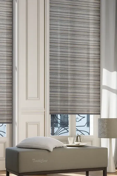 Estores enrollables resinados jaspeados blanco gris TextilCort
