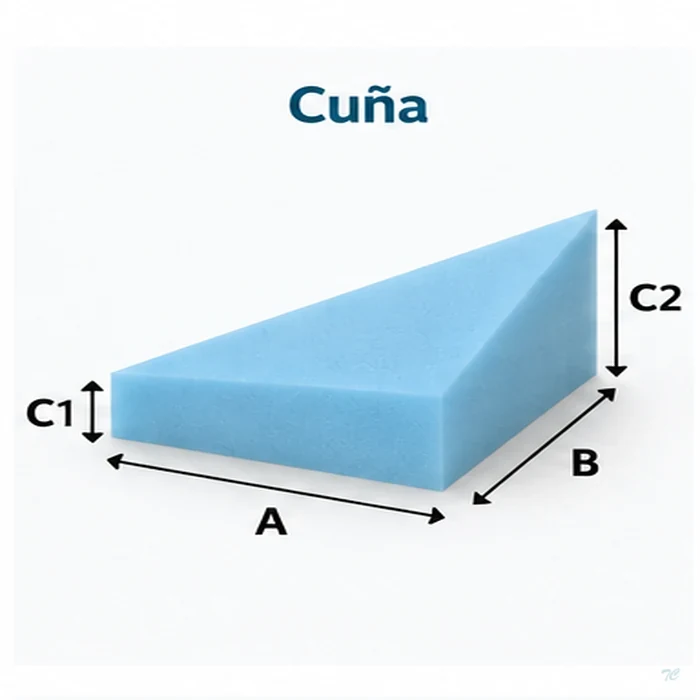 Espuma en forma de cuña a medida con indicación de sus medidas
