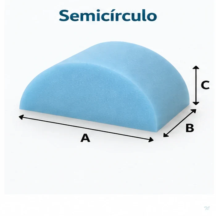Espuma semicircular a medida con indicación de sus dimensiones