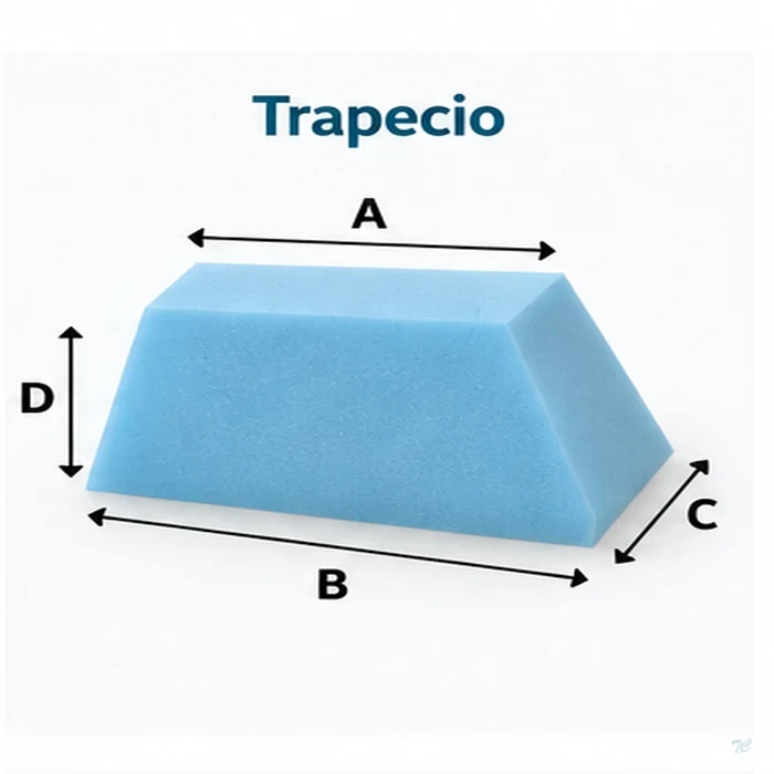 Espuma trapezoidal a medida con indicación de sus dimensiones