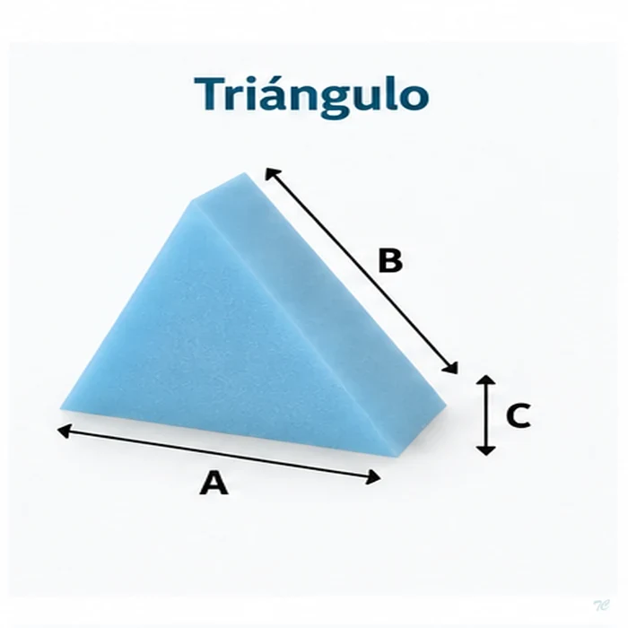 Espuma triangular a medida con indicación de sus dimensiones
