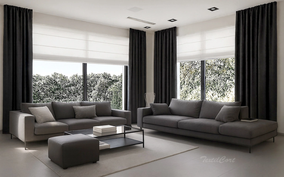 Salon Estores Plegables Blancos Con Cortina Antracita Textilcort