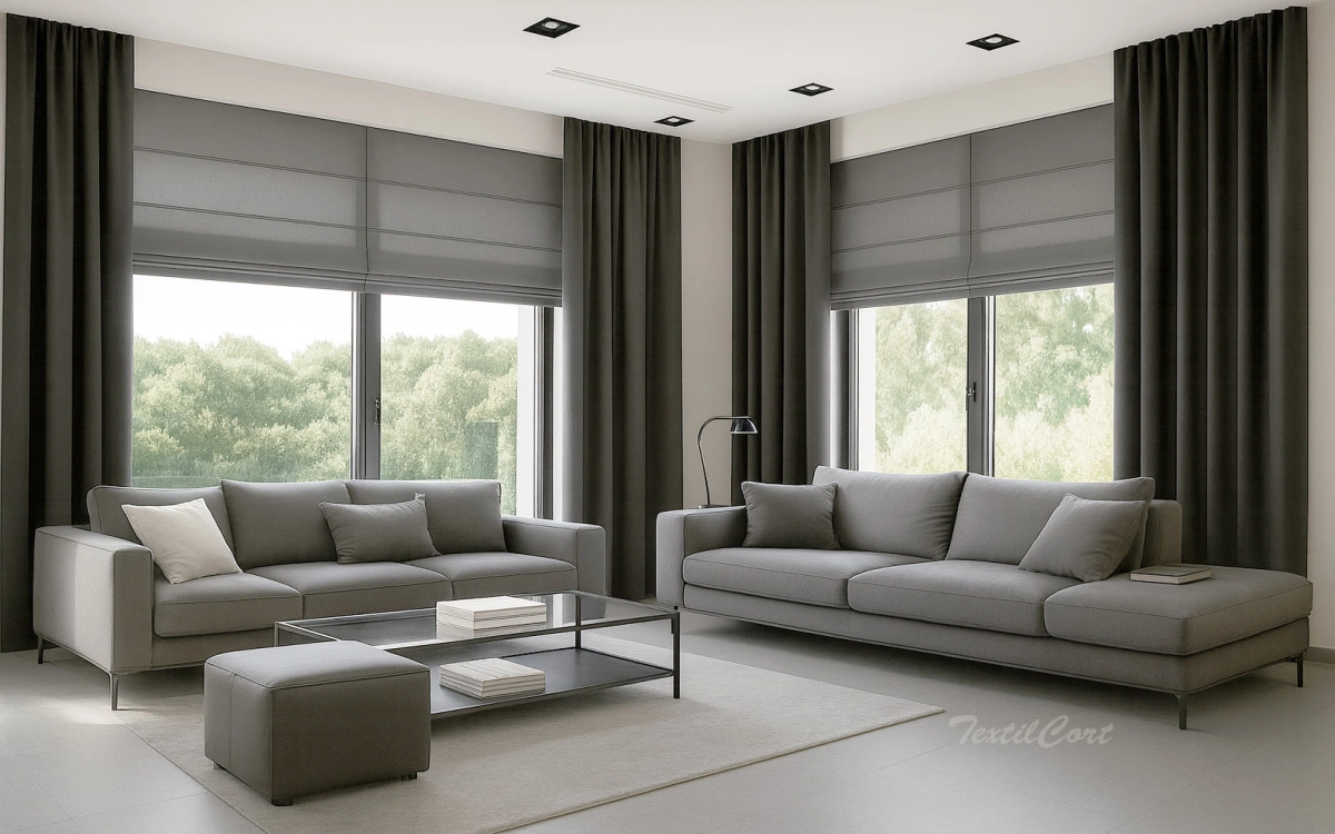 Salon Estores Plegables Grises Con Cortina Antracita Textilcort