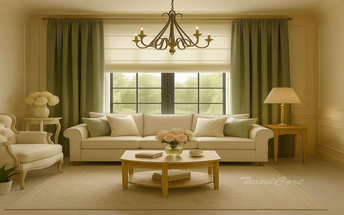 Salon Romantico Estor Natural Cortina Verde Claro Textilcort