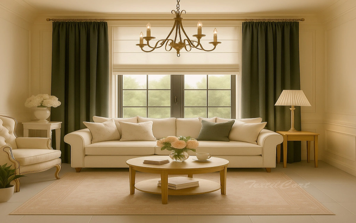 Salon Romantico Estor Natural Cortina Verde Textilcort