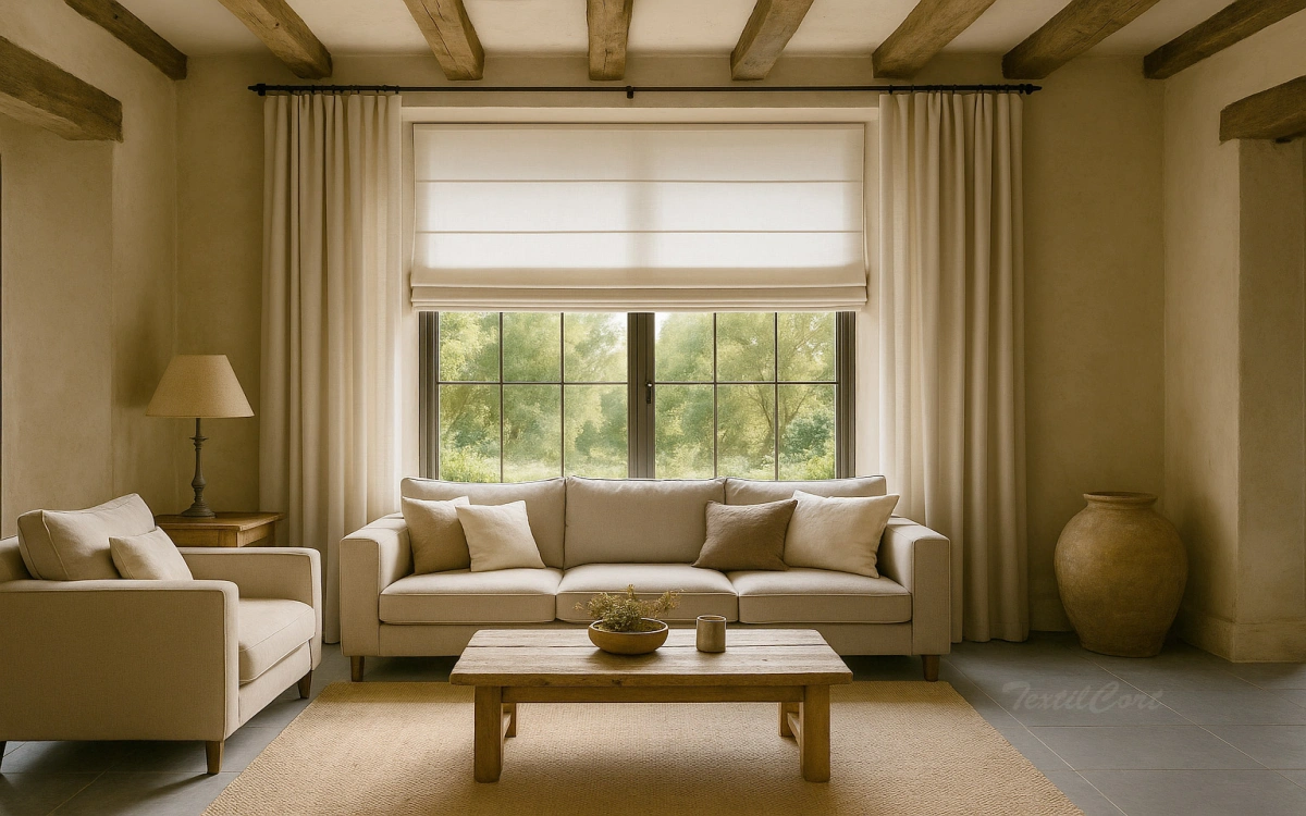 Salon Rustico Estor Plegable Beig Cortinas Beig Textilcort