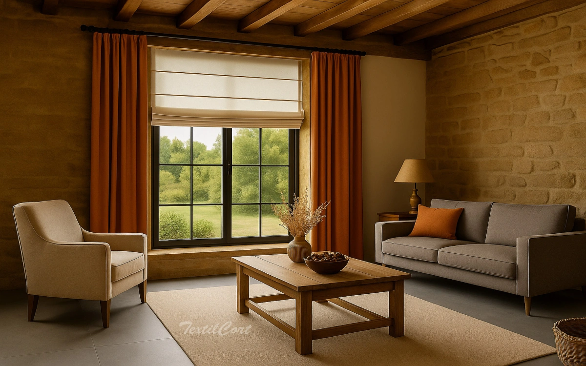 Salon Rustico Estor Plegable Natural Cortinas Teja Textilcort