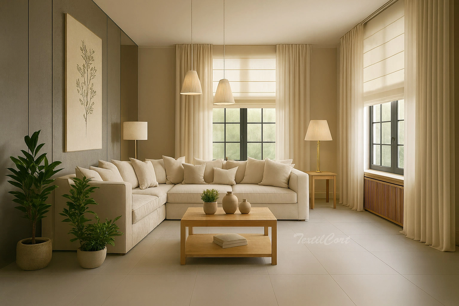 Salon Contemporaneo Con Estores Naturales Y Cortinas Naturales Textilcort