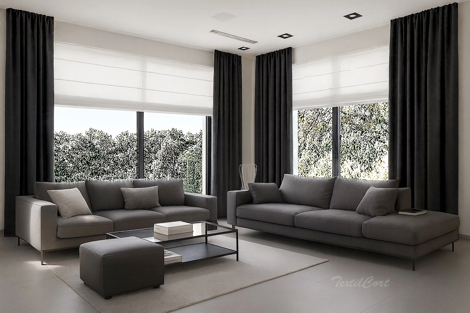 Salon Estores Plegables Blancos Con Cortina Antracita Textilcort