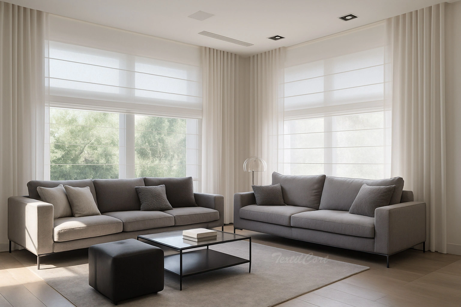 Salon Estores Plegables Blancos Con Cortina Natural Textilcort