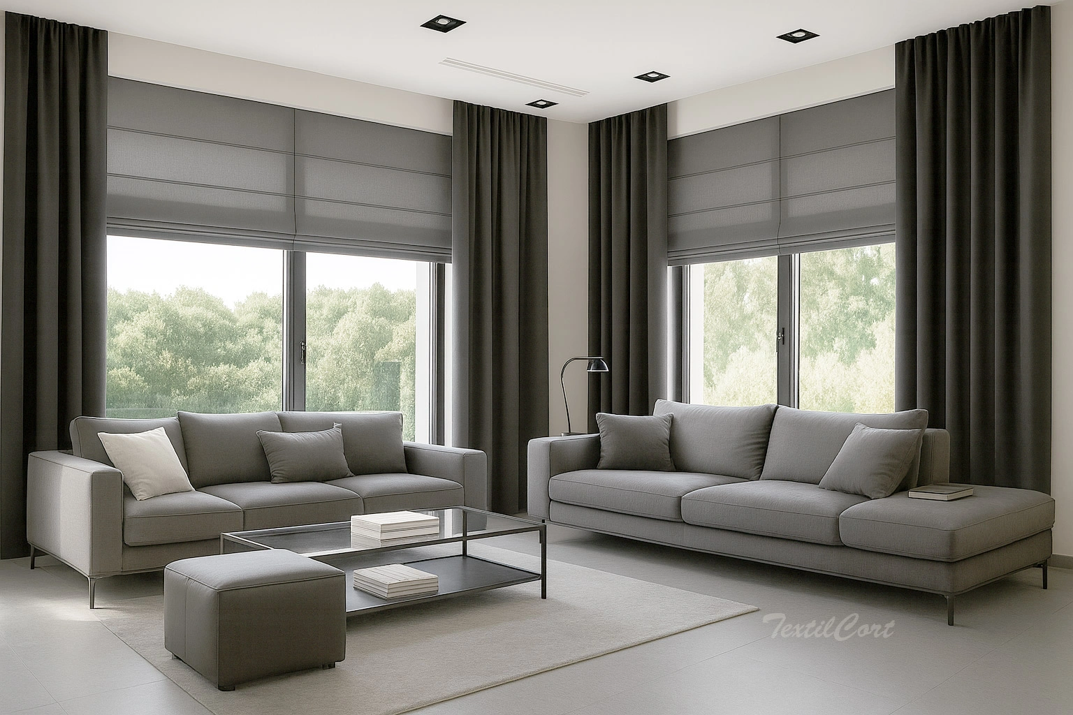 Salon Estores Plegables Grises Con Cortina Antracita Textilcort