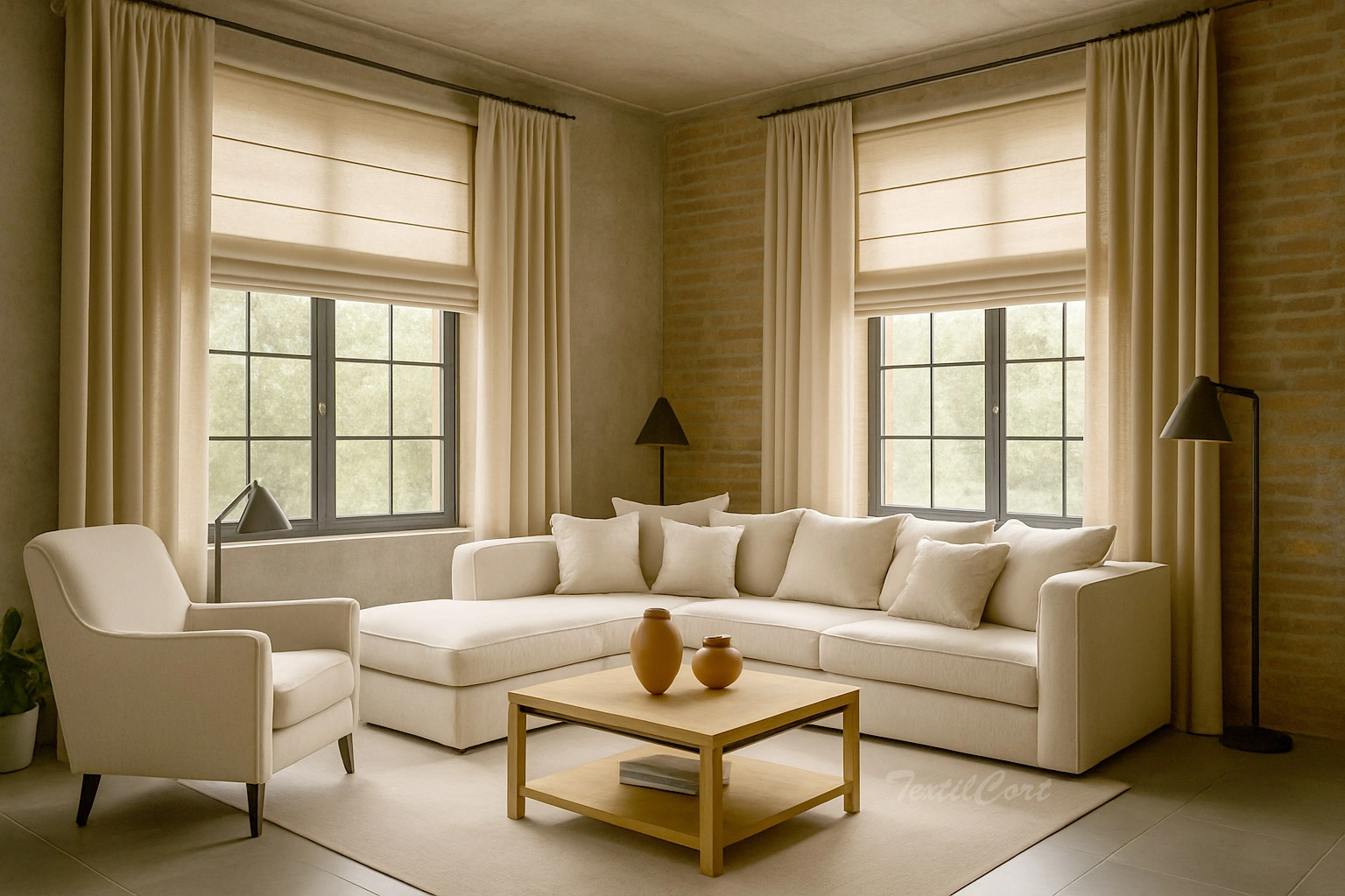 Salon Industrial Estores Naturales Cortinas Crudo Textilcort