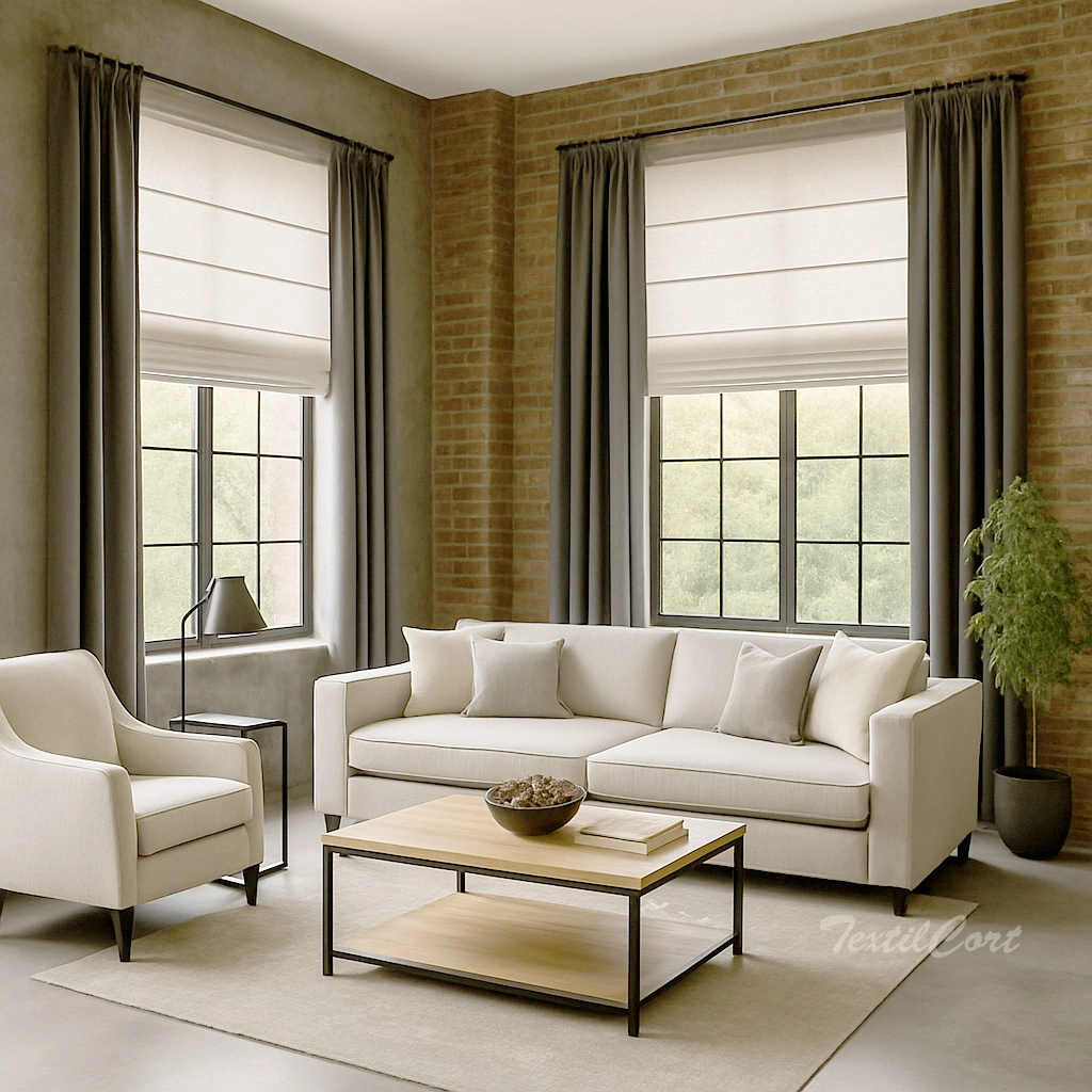 Salon Industrial Estores Naturales Cortinas Gris Textilcort